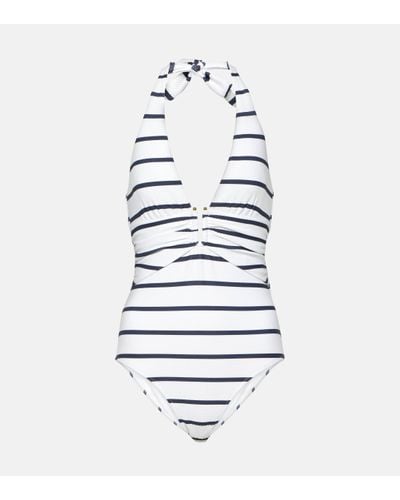 Heidi Klein Core U-bar Striped Halterneck Swimsuit - White