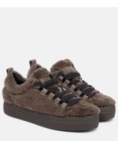 Brunello Cucinelli Embellished Shearling Trainers - Brown