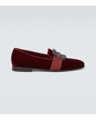 Manolo Blahnik Carlton Embellished Velvet Loafers - Red