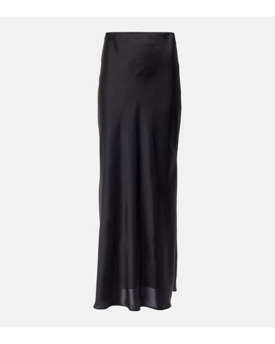 Brunello Cucinelli High-rise Side-slit Satin Slip Skirt - Black