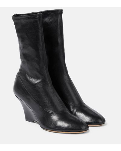 Khaite Apollo Wedge Leather Ankle Boots - Black