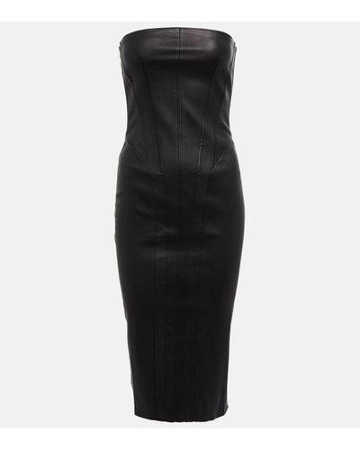 Stouls Gio Strapless Leather Midi Dress - Black