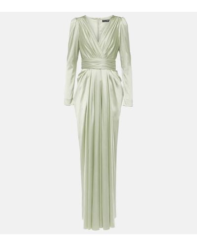 Dolce & Gabbana Gathered Front-slit Silk-blend Gown - Green