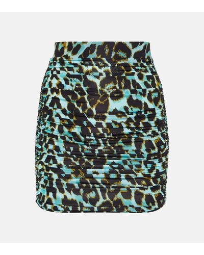 Alex Perry Kiran Ruched Leopard-print Miniskirt - Green