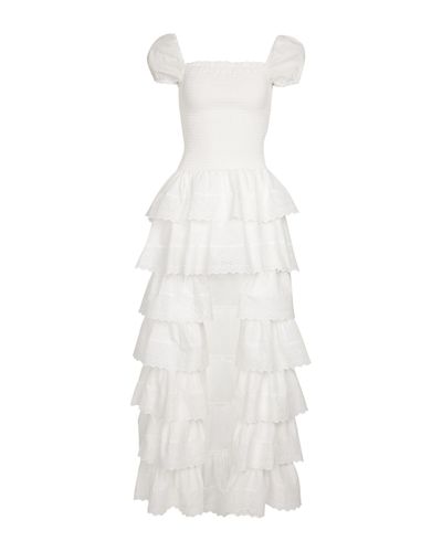Caroline Constas Keegan Smocked Cotton Poplin Maxi Dress - White