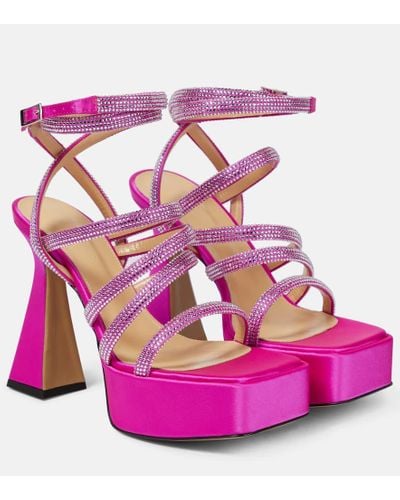 Mach & Mach Sydney Embellished Satin Platform Sandals - Pink