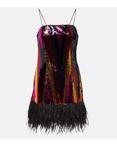Rebecca Vallance Feather-trimmed Sequined Minidress - Red