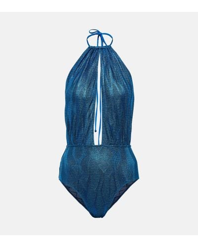 Missoni Jacquard Halterneck Swimsuit - Blue