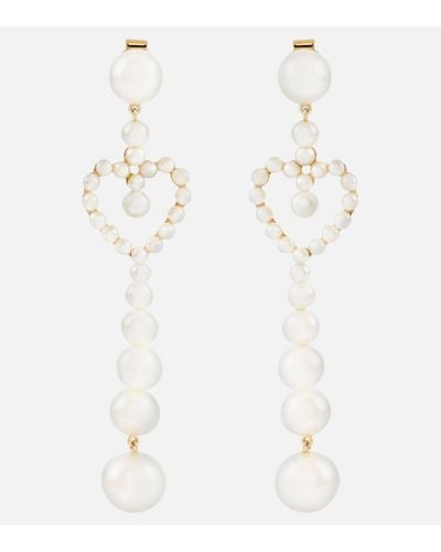 Sophie Bille Brahe Pearl Heart 14kt Gold Pendant Earrings With Pearls - White