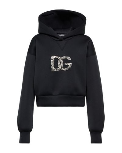Dolce & Gabbana Dg Embellished Cropped Hoodie - Black
