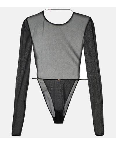 Saint Laurent Open-back Silk-blend Georgette Bodysuit - Gray
