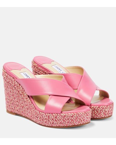 Jimmy Choo Dovina 100 Leather Wedge Sandals - Pink