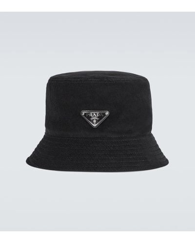 Prada Sombrero de pescador de pana con logo - Negro