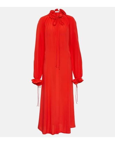 Victoria Beckham Ruched Silk Chiffon Maxi Dress - Red