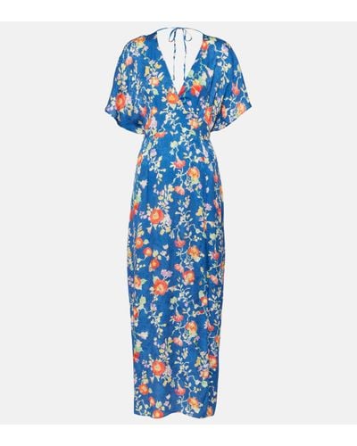 RIXO London Sadie Floral Satin Jacquard Midi Dress - Blue