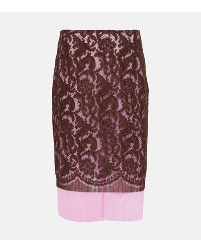 Dries Van Noten Slacy Lace Midi Skirt - Purple