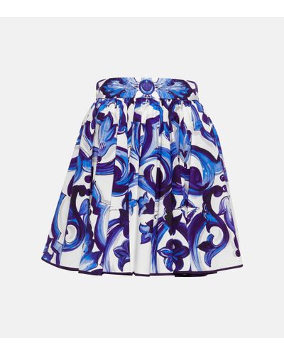 Dolce & Gabbana Printed Cotton Poplin Miniskirt - Blue