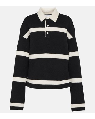 JW Anderson Striped Wool-blend Polo Sweater - Black