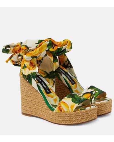 Dolce & Gabbana Sandali espadrillas in raso con zeppa - Metallizzato