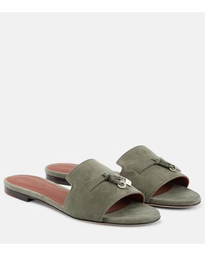 Loro Piana Embellished Suede Sandals - Green