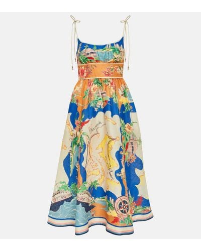 Zimmermann Alight Picnic Linen Midi Dress - Blue