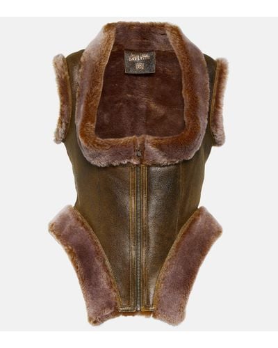 Jean Paul Gaultier X Knwls Shearling And Leather Bustier - Brown