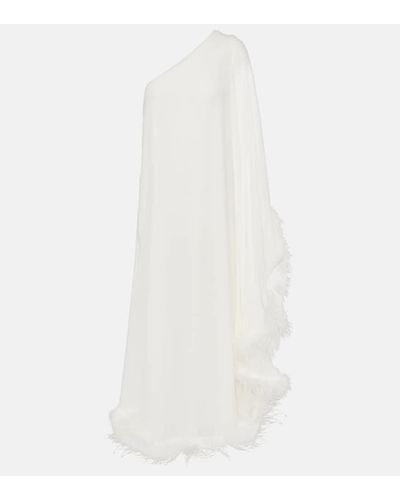 RIXO London Novia - vestido Liza con ribete de plumas - Blanco