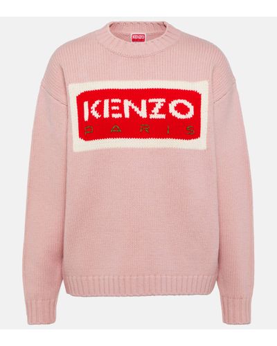 KENZO Pull en laine melange a logo - Rose