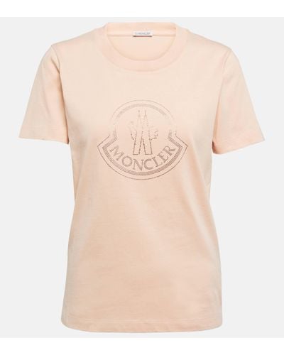 Moncler Logo Embellished Cotton T-shirt - Natural