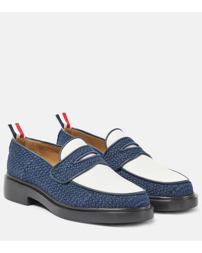 Thom Browne Leather-trimmed Tweed Loafers - Blue