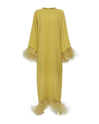 Valentino Vestido midi de seda con plumas - Amarillo