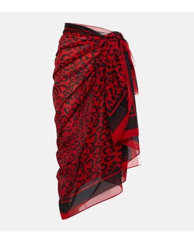 Dolce & Gabbana Gonna pareo in cotone con stampa - Rosso