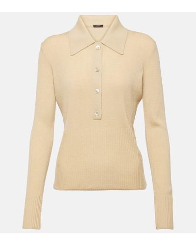 JOSEPH Ribbed-knit Wool Polo Sweater - Natural