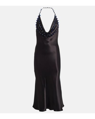 Bottega Veneta Beaded Satin Midi Dress - Black