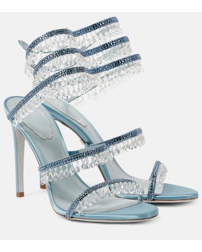 Rene Caovilla Chandelier 105 Embellished Satin Sandals - Blue