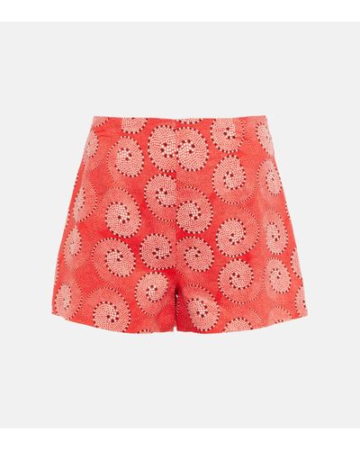 STAUD Oscar Printed Linen Shorts - Red