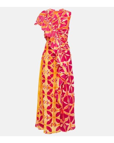 Ulla Johnson Lali Ruched Ruffled Printed Silk Gown - Red