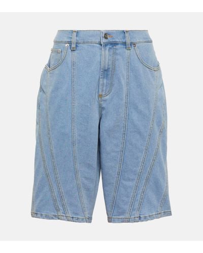 Mugler Spiral Wide-leg Denim Shorts - Blue