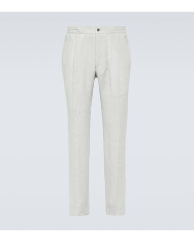 Kiton Linen Straight Trousers - Grey