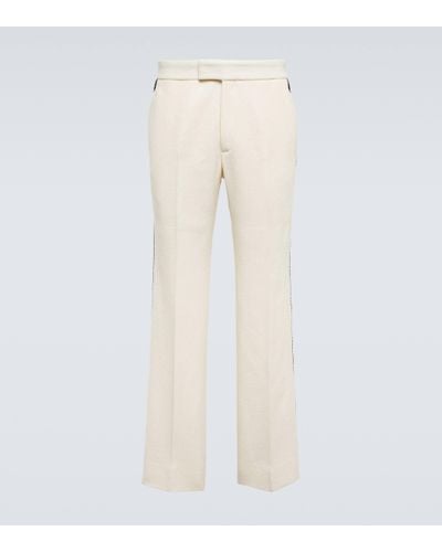 Gucci Embroidered Straight Tweed Trousers - Natural