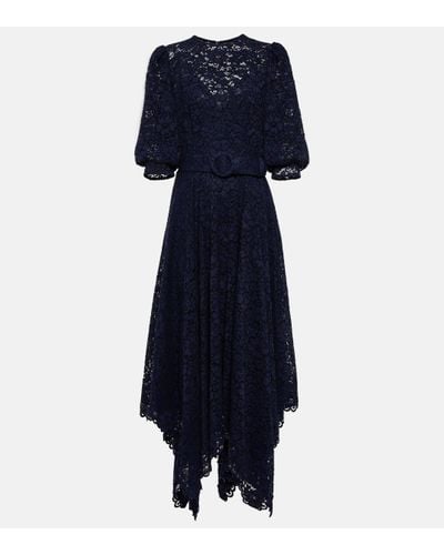 Costarellos Belted Lace Midi Dress - Blue