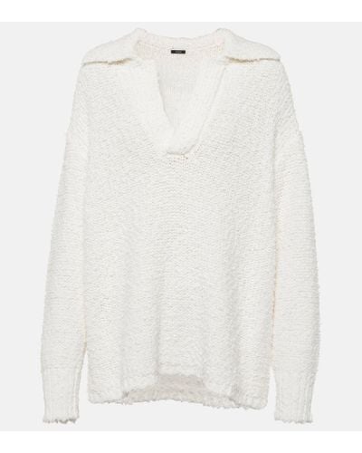 JOSEPH Textured Cotton-blend Polo Sweater - White