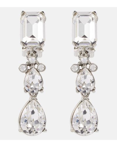 Oscar de la Renta Embellished Clip-on Drop Earrings - White