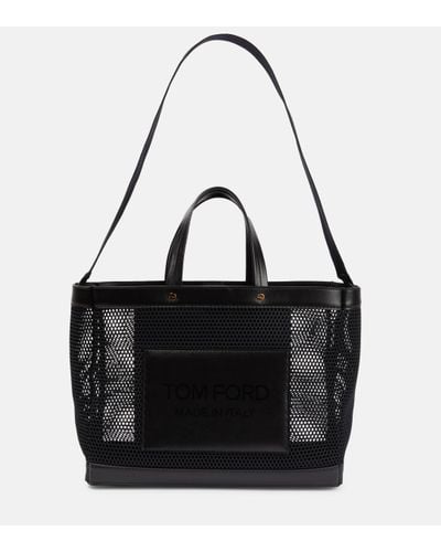 Tom Ford T Screw Large Leather And Mesh Tote Bag - Black