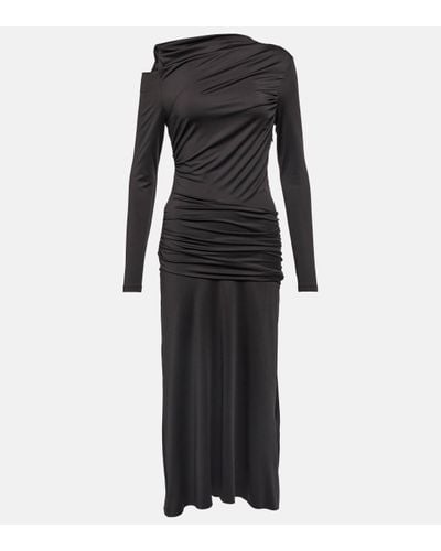 Victoria Beckham Asymmetric Ruched Jersey Midi Dress - Black
