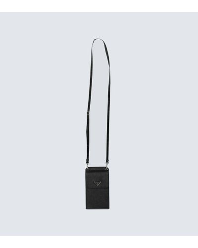 Prada Saffiano Leather Phone Case With Logo - Black