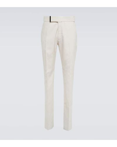 Tom Ford Pantalones slim de seda y lana - Blanco