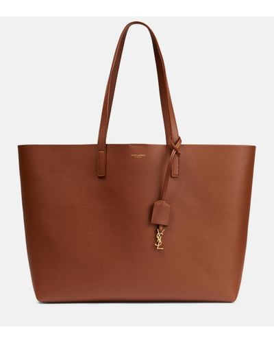 Saint Laurent Shopping E/w Leather Tote Bag - Brown