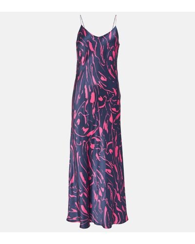 Asceno Lyon Printed Silk Maxi Dress - Purple