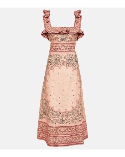 Zimmermann Matchmaker Printed Linen Midi Dress - Pink